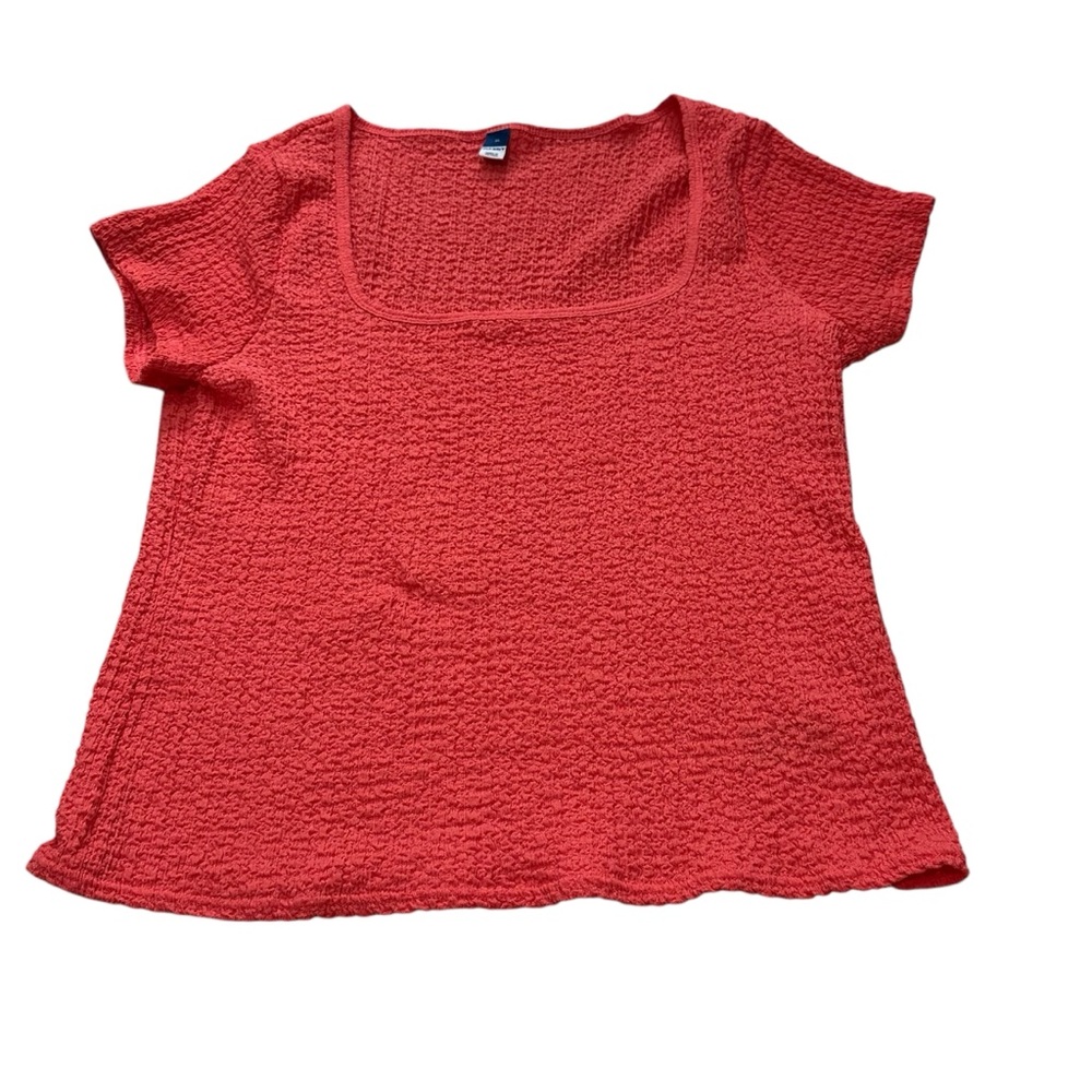 Old Navy Red Textured Knit Square‎ Neck Short Sleeve Top Size XL